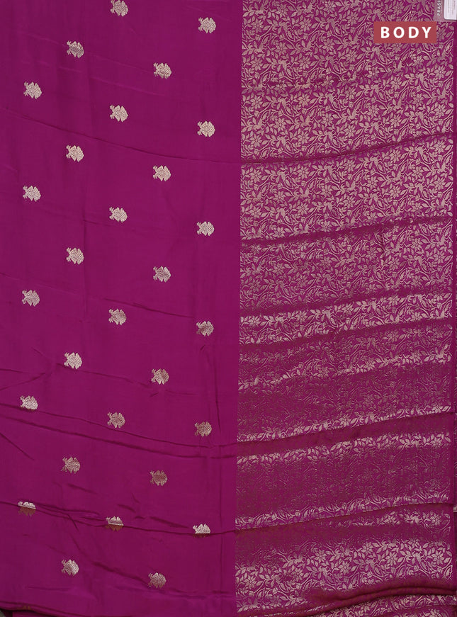 Semi mysore silk saree purple and yellow with zari woven buttas and long zari woven border