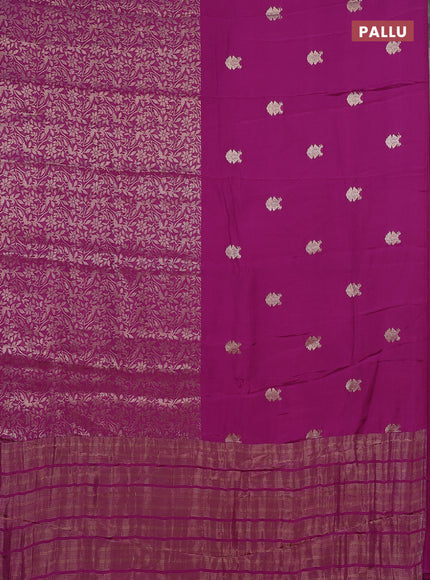 Semi mysore silk saree purple and yellow with zari woven buttas and long zari woven border