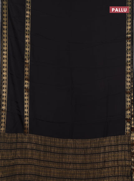Semi mysore silk saree black and rustic orange with plain body and long rettapet zari woven border