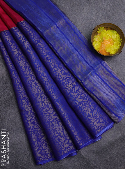 Semi mysore silk saree pink and blue with half & half style and long zari woven border