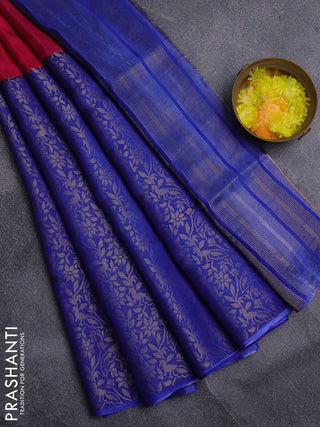 Semi mysore silk saree pink and blue with half & half style and long zari woven border