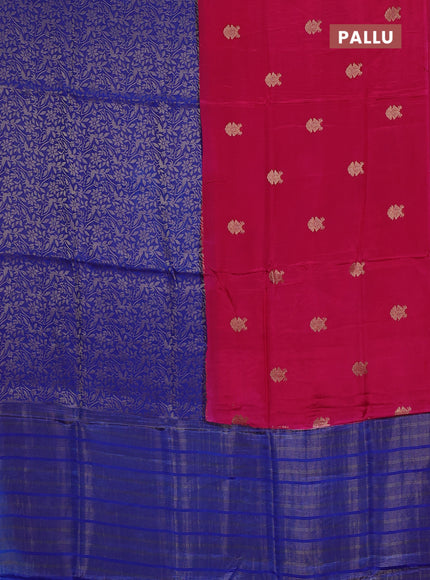 Semi mysore silk saree pink and blue with half & half style and long zari woven border