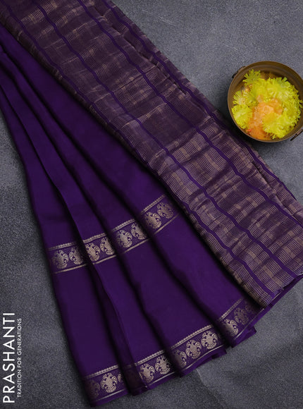 Semi mysore silk saree violet and pink with plain body and long rettapet zari woven border