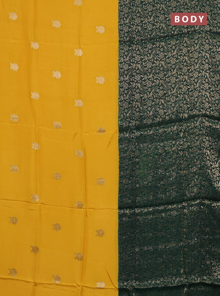 Semi mysore silk saree yellow and green with half & half style and long zari woven border