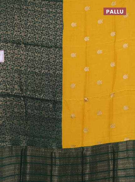 Semi mysore silk saree yellow and green with half & half style and long zari woven border