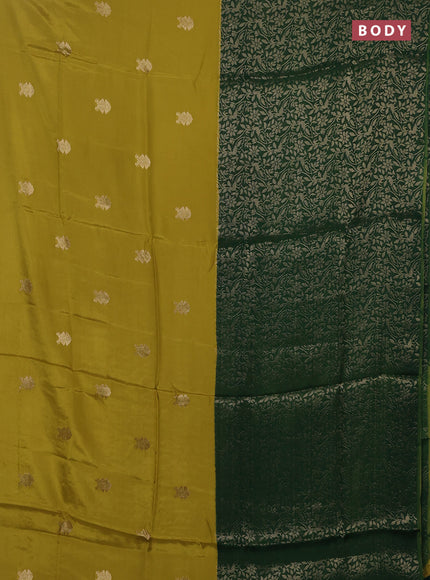 Semi mysore silk saree lime yellow and green with half & half style and long zari woven border