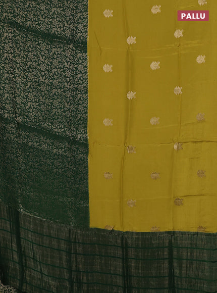 Semi mysore silk saree lime yellow and green with half & half style and long zari woven border