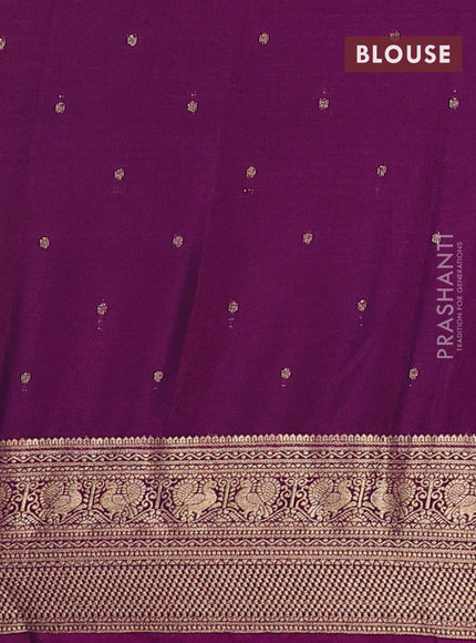 Semi mysore silk saree lime yellow and purple with allover zari checks & buttas and zari woven border