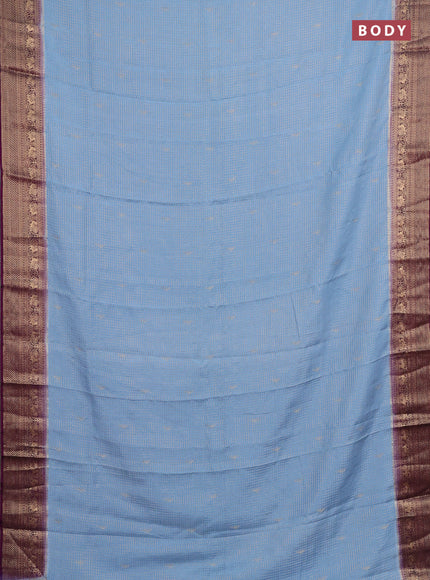 Semi mysore silk saree pastel blue and violet with allover zari checks & buttas and zari woven border
