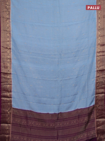 Semi mysore silk saree pastel blue and violet with allover zari checks & buttas and zari woven border