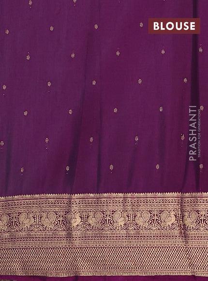 Semi mysore silk saree pastel blue and violet with allover zari checks & buttas and zari woven border