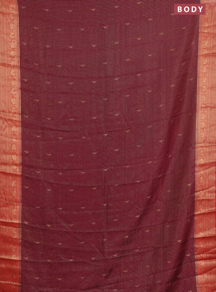 Semi mysore silk saree wine shade and red with allover zari checks & buttas and zari woven border