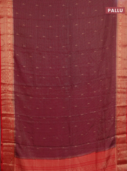 Semi mysore silk saree wine shade and red with allover zari checks & buttas and zari woven border