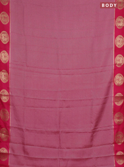 Semi mysore silk saree mauve pink and pink with allover small zari checked pattern and zari woven butta border