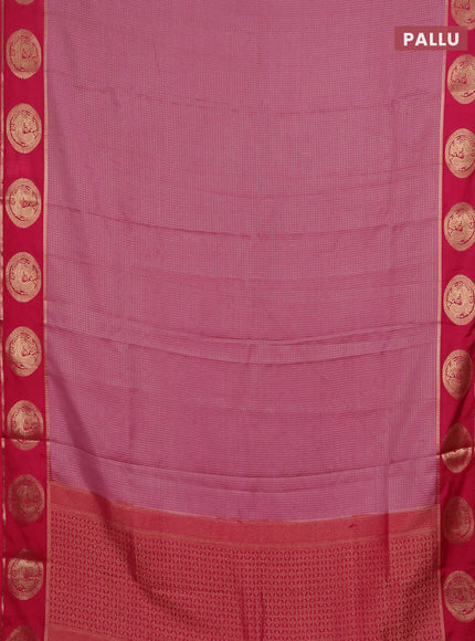 Semi mysore silk saree mauve pink and pink with allover small zari checked pattern and zari woven butta border