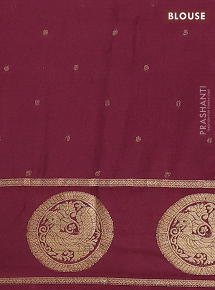 Semi mysore silk saree rustic orange and wine shade with allover small zari checked pattern and zari woven butta border