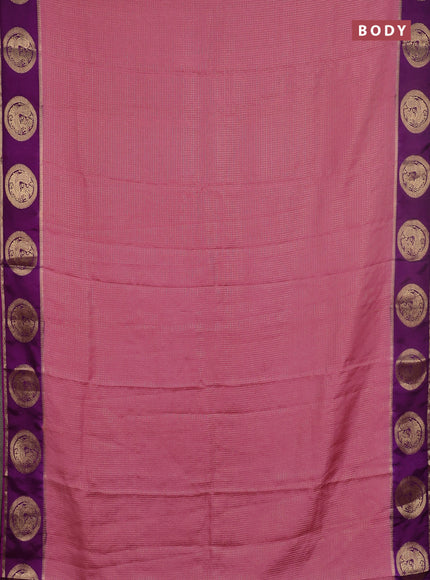 Semi mysore silk saree mauve pink and purple with allover small zari checked pattern and zari woven butta border