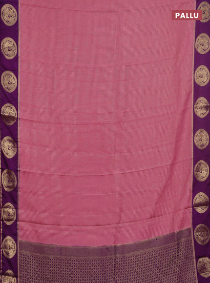 Semi mysore silk saree mauve pink and purple with allover small zari checked pattern and zari woven butta border