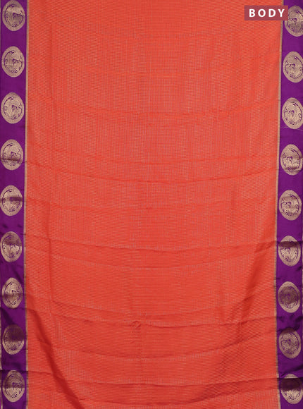 Semi mysore silk saree rustic shade and purple with allover small zari checked pattern and zari woven butta border