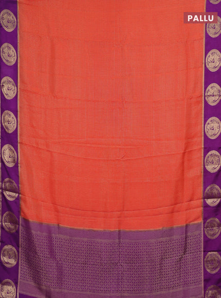 Semi mysore silk saree rustic shade and purple with allover small zari checked pattern and zari woven butta border