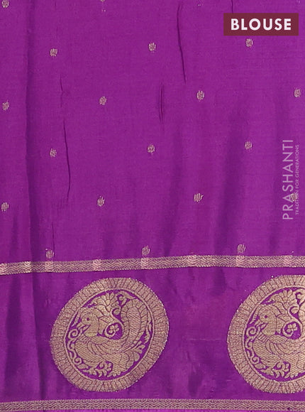 Semi mysore silk saree rustic shade and purple with allover small zari checked pattern and zari woven butta border