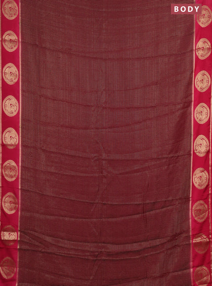 Semi mysore silk saree coffee brown and pink with allover small zari checked pattern and zari woven butta border