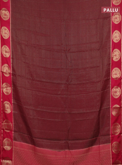 Semi mysore silk saree coffee brown and pink with allover small zari checked pattern and zari woven butta border