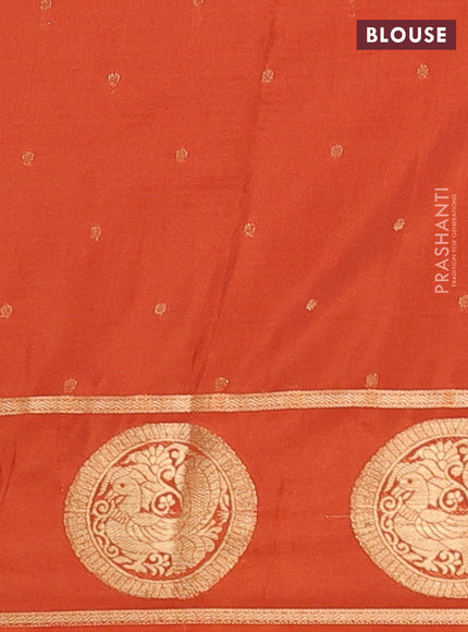 Semi mysore silk saree coffee brown and rust shade with allover small zari checked pattern and zari woven butta border