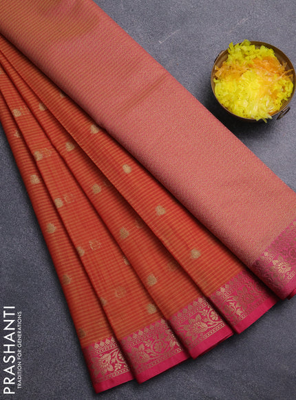 Banarasi semi dupion saree sunset orange and pink with thread & zari woven buttas and zari woven border