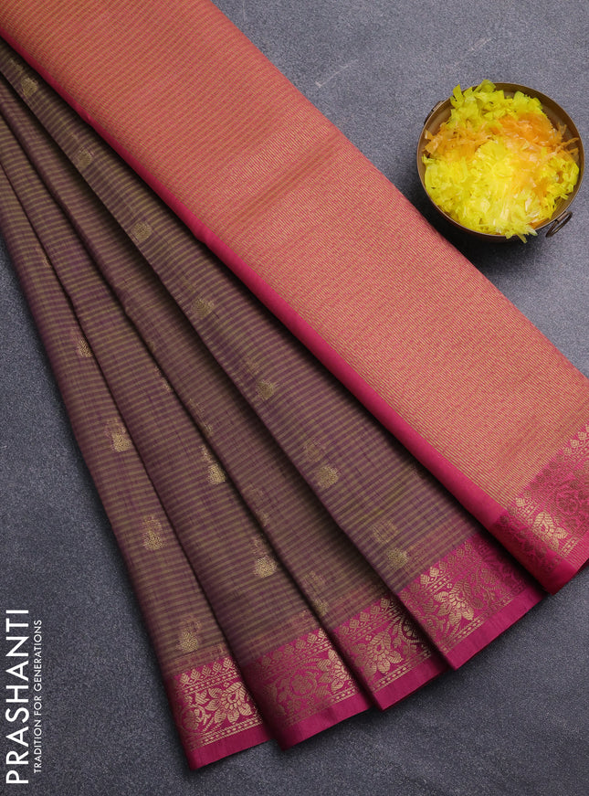 Banarasi semi dupion saree dual shade of purple and pink with thread & zari woven buttas and zari woven border