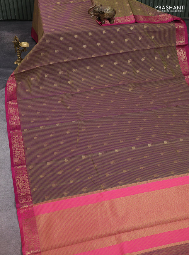 Banarasi semi dupion saree dual shade of purple and pink with thread & zari woven buttas and zari woven border