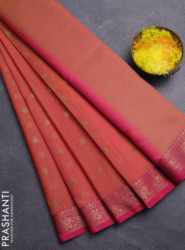 Banarasi semi dupion saree dual shade of pink and pink with thread & zari woven buttas and zari woven border