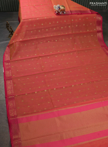 Banarasi semi dupion saree dual shade of pink and pink with thread & zari woven buttas and zari woven border