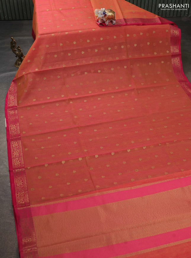 Banarasi semi dupion saree dual shade of pink and pink with thread & zari woven buttas and zari woven border