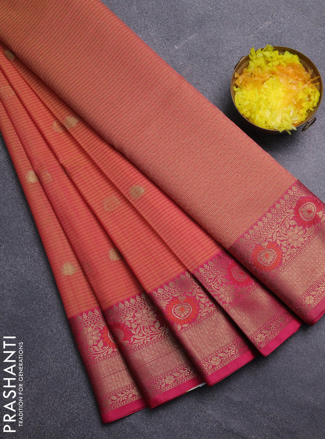 Banarasi semi dupion saree dual shade of pinkish yellow and pink with zari woven buttas and zari woven border