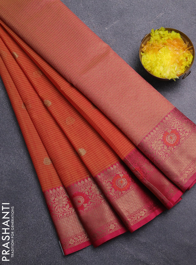 Banarasi semi dupion saree dual shade of sunset orange and pink with zari woven buttas and zari woven border