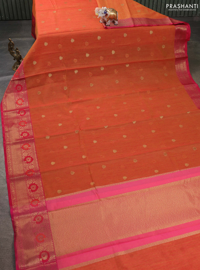 Banarasi semi dupion saree dual shade of sunset orange and pink with zari woven buttas and zari woven border