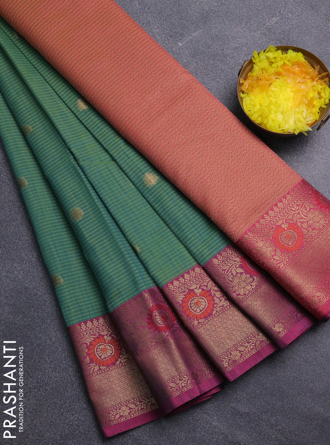 Banarasi semi dupion saree green and pink with zari woven buttas and zari woven border