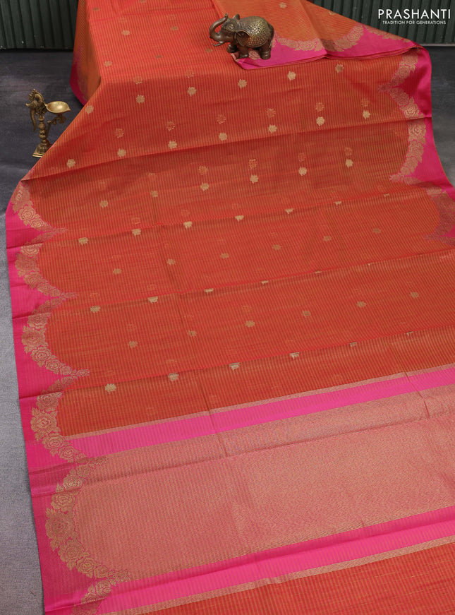 Banarasi semi dupion saree sunset orange and pink with zari woven buttas and zari woven border