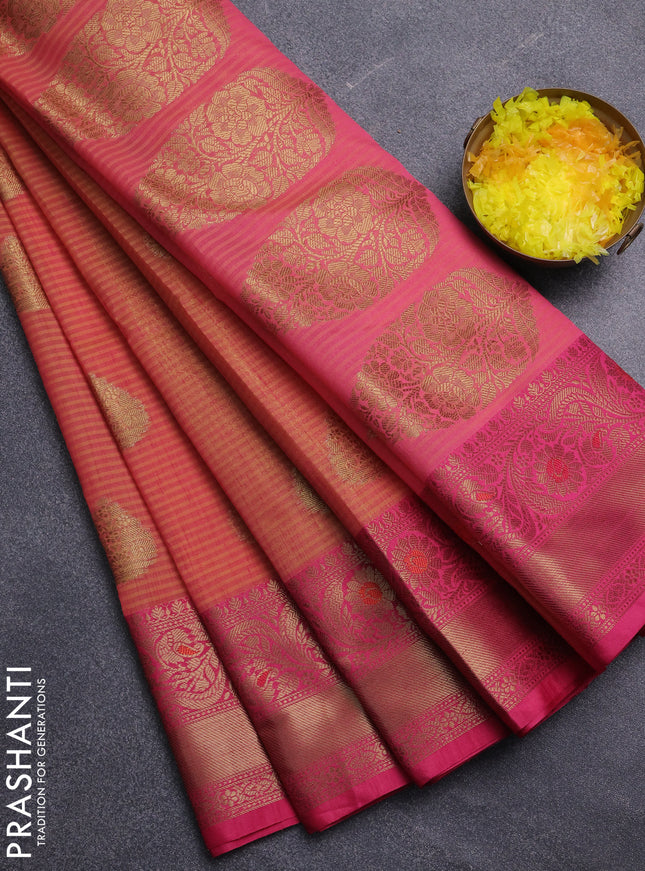 Banarasi semi dupion saree dual shade of pink and pink with zari woven buttas and zari woven border