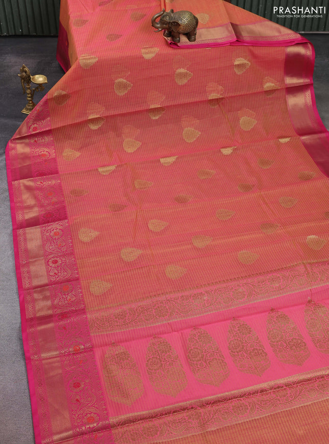 Banarasi semi dupion saree dual shade of pink and pink with zari woven buttas and zari woven border