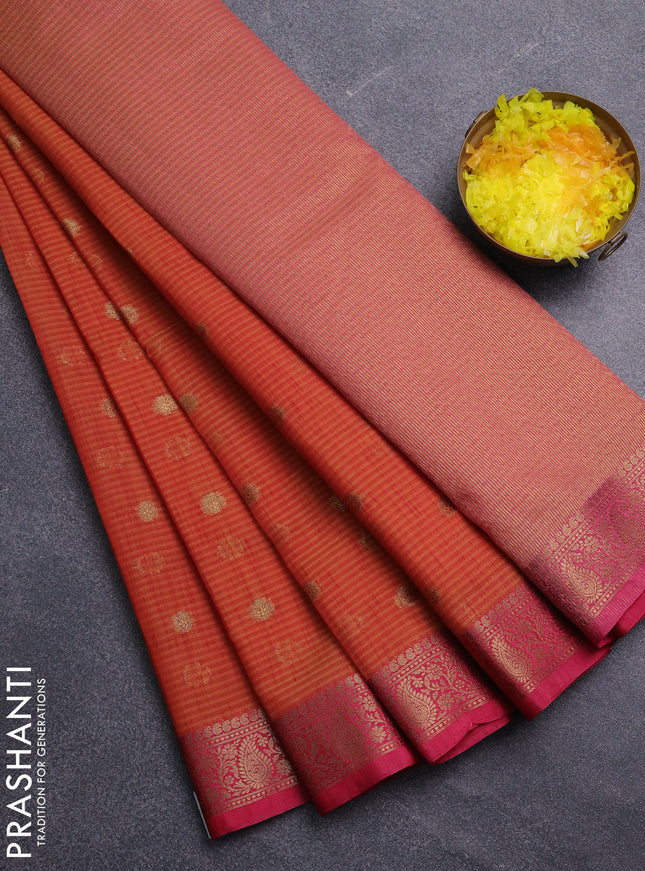 Banarasi semi dupion saree dual shade of mustard and pink with zari woven buttas and zari woven border