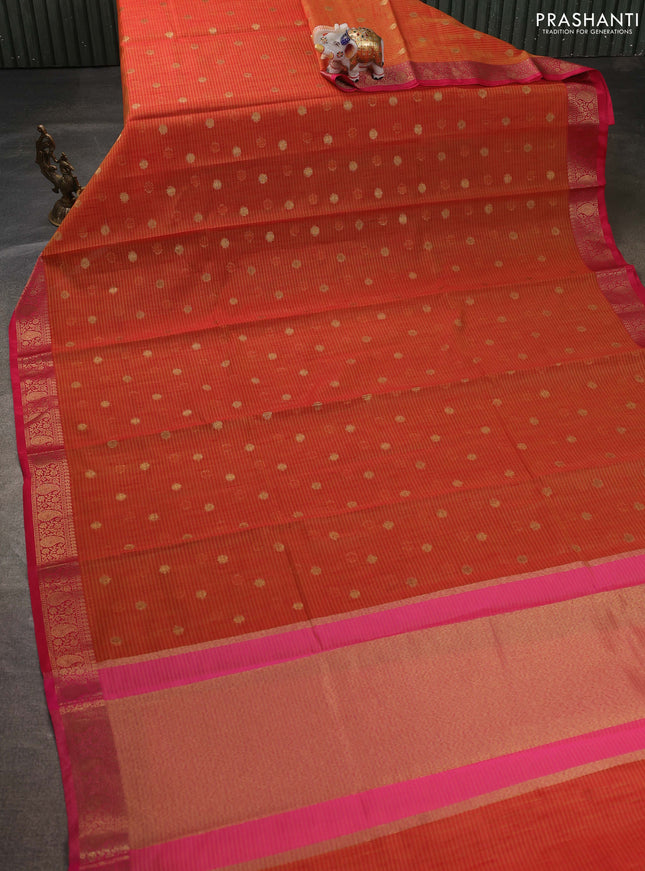 Banarasi semi dupion saree dual shade of mustard and pink with zari woven buttas and zari woven border