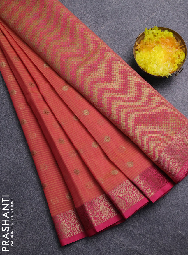 Banarasi semi dupion saree dual shade of pinkish yellow and pink with zari woven buttas and zari woven border