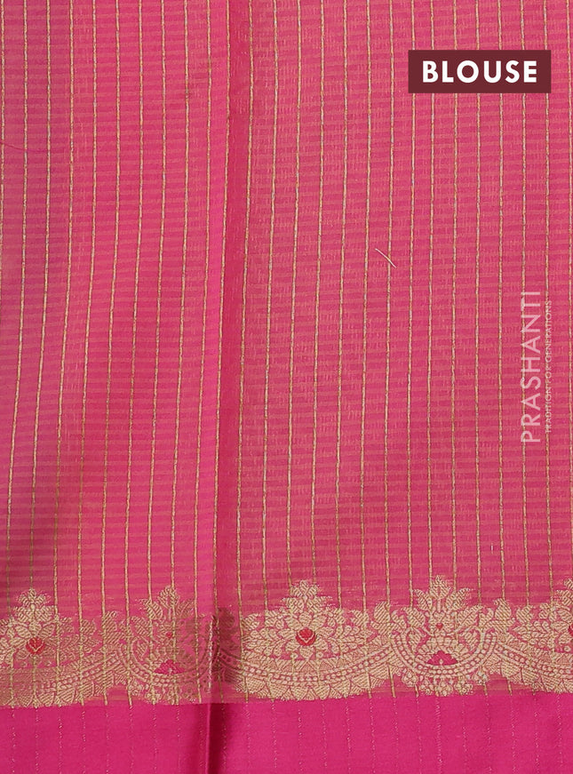 Banarasi semi dupion saree dual shade of greenish purple and pink with zari woven buttas and zari woven simple border