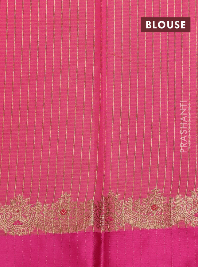 Banarasi semi dupion saree dual shade of pinkish yellow and pink with zari woven buttas and zari woven simple border