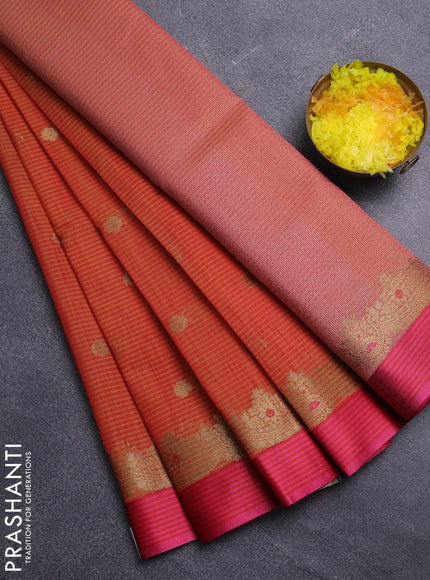 Banarasi semi dupion saree sunset orange and pink with zari woven buttas and zari woven simple border
