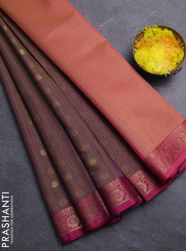 Banarasi semi dupion saree dual shade of purple and magenta pink with zari woven buttas and zari woven border