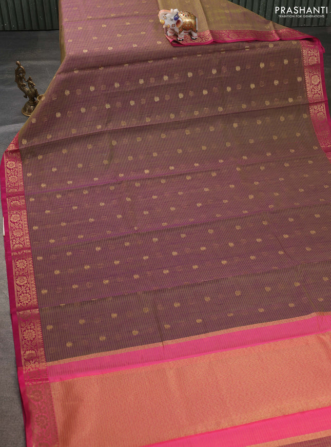 Banarasi semi dupion saree dual shade of purple and magenta pink with zari woven buttas and zari woven border