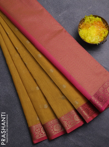 Banarasi semi dupion saree mustard yellow and pink with zari woven buttas and zari woven border